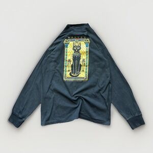 Vintage Cat Shirt Large Black Bastet Goddess Ancient Egypt Long Sleeve USA Gold
